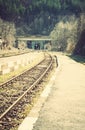 Railway, semaphores and tunnel on a railway station Royalty Free Stock Photo