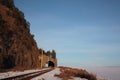 Railway on the shore of lake Baikal