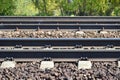 Railway is on the side. Parallel lines. Many ways. Moscow region. Russia Royalty Free Stock Photo