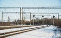 The railway siding, semaphores, signals Royalty Free Stock Photo