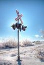 Railway sign frozen over Royalty Free Stock Photo