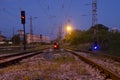 Railway signal with blue light