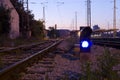 Railway signal with blue light