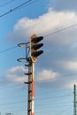 Railway signal light on a rusty post Royalty Free Stock Photo