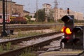 Railway signal with red light Royalty Free Stock Photo