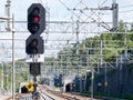 Railway signals and catenary Royalty Free Stock Photo