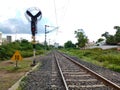 Railway signals and tracks along the Indian Railway Royalty Free Stock Photo