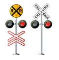 Railway signs set isolated on a white background. Vector railroad traffic light Royalty Free Stock Photo