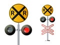 Railway signs set isolated on a white background. Vector railroad traffic light Royalty Free Stock Photo