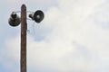 Railway speaker on a wooden pole Royalty Free Stock Photo