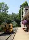 Railway speeder and tall semaphore signal at Agassiz-Harrison Historical train station. BC, Canada.