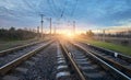 Railway station against beautiful sunny sky. Industrial landscape Royalty Free Stock Photo