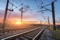 Railway station against beautiful sunny sky. Industrial landscape Royalty Free Stock Photo