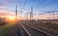 Railway station against beautiful sunny sky. Industrial landscape Royalty Free Stock Photo