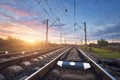 Railway station against beautiful sunny sky. Industrial landscape Royalty Free Stock Photo