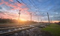 Railway station against beautiful sunny sky. Industrial landscape Royalty Free Stock Photo