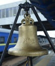 Railway station bell set on the platform of the Grand Central train station. Kyiv, Ukraine