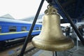 Railway station bell set on the platform of the Grand Central train station