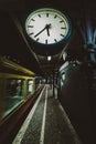 railway station clock at night Royalty Free Stock Photo