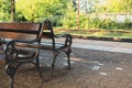 Railway station with empty bench. The way forward railway for train. Empty Railway track for locomotive. Transportation Royalty Free Stock Photo