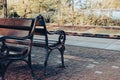 Railway station with empty bench. The way forward railway for train. Empty Railway track for locomotive. Transportation Royalty Free Stock Photo