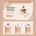 Railway station flat landing page website template. House, government, hospital. Web banner with header, content and