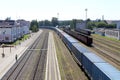 Railway station with freight cars on a summer day. Royalty Free Stock Photo