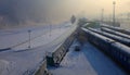 Railway station. Irkutsk, Russia. Twilight. Royalty Free Stock Photo