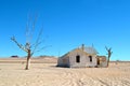 A railway station in Kolmanskop, stands abandoned in the desert, in the sand, Namibia Royalty Free Stock Photo