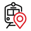 Railway station Map Pointer, line icon. map pointer with train Vector illustration Royalty Free Stock Photo