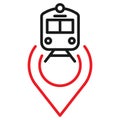 Railway station Map Pointer, line icon. map pointer with train Vector illustration Royalty Free Stock Photo