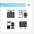 Railway station pixel perfect black glyph icons set on white space Royalty Free Stock Photo