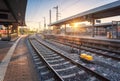 Railway station at sunset. Industrial landscape with railroad