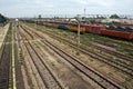 Railway station - Train rails Royalty Free Stock Photo