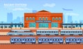 Railway station, vector flat background