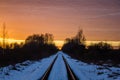 Railway at sunset public transport. transportation of people and freight