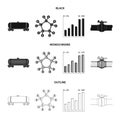 Railway tank, chemical formula, oil price chart, pipeline valve. Oil set collection icons in black,monochrome,outline Royalty Free Stock Photo