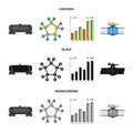 Railway tank, chemical formula, oil price chart, pipeline valve. Oil set collection icons in cartoon,black,monochrome Royalty Free Stock Photo