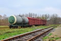 Railway tanks, freight cars, containers, transportation of oil, gasoline, oil or gas by rail Royalty Free Stock Photo