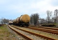 Railway tanks, transportation of oil, gasoline, oil or gas by rail. Royalty Free Stock Photo