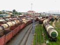 Railway tanks and wagons standing in a depot waiting for their turn for loading and unloading