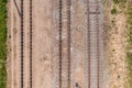 Railway top view background. Train transport industry. Rail track texture Royalty Free Stock Photo