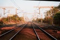 railway track, cable line goes above the rail line to pass electricity, Metal railway track in india, train tracks, metal track