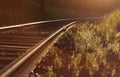 Railway track close up. Beautiful natural background. Royalty Free Stock Photo
