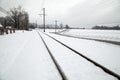 Railway track covered with snow