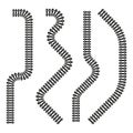 Railway track design. Dynamic curved paths. Black and white layout. Minimal linear elements.