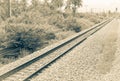 Railway track on gravel for train transportation. monochrome Vintage style