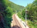 Railway track in green nature in the Ardennes of Luxembourg Royalty Free Stock Photo