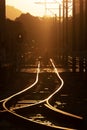 Railway track of Light Rail in Hong Kong city under sunset Royalty Free Stock Photo
