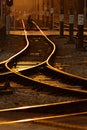 Railway track of Light Rail in Hong Kong city under sunset Royalty Free Stock Photo